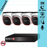 Provision 4 dome kamerás analóg megfigyelőrendszer 3K biztonsági kamera 2.8 mm fix objektívvel