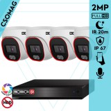 Provision 4 dome kamerás IP megfigyelőrendszer 2MP HD dome biztonsági kamera, 2.8 mm-es fix objektívvel, hibrid világítással, PoE, beépített mikrofonnal, IR 20m, kültéri