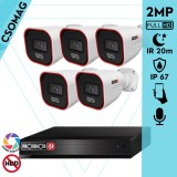 Provision 5 cső kamerás IP megfigyelőrendszer 2MP HD cső biztonsági kamera, 2.8 mm-es fix objektívvel, hibrid világítással, PoE, beépített mikrofonnal, IR 20m, kültéri