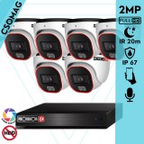 Provision 6 dome kamerás analóg megfigyelőrendszer 2MP színes éjjellátó biztonsági kamera 20m fehérfény