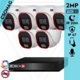 Provision 6 dome kamerás IP megfigyelőrendszer 2MP HD dome biztonsági kamera, 2.8 mm-es fix objektívvel, hibrid világítással, PoE, beépített mikrofonnal, IR 20m, kültéri