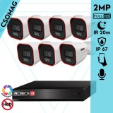 Provision 7 cső kamerás IP megfigyelőrendszer 2MP HD cső biztonsági kamera, 2.8 mm-es fix objektívvel, hibrid világítással, PoE, beépített mikrofonnal, IR 20m, kültéri
