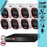 Provision 8 dome kamerás IP megfigyelőrendszer 2MP HD dome biztonsági kamera, 2.8 mm-es fix objektívvel, hibrid világítással, PoE, beépített mikrofonnal, IR 20m, kültéri