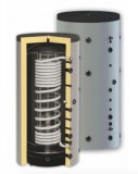 Puffer tartály 1 inox hőcserélővel 1000 literes Sunsystem. Az inox cső a használati melegvíz felmelegítésére szolgál, friss víz modullal