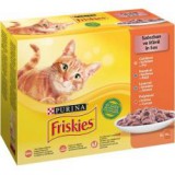 Purina Friskies alutasakos macskaeledel - csirke, kacsa, lazac és pulyka szószban 12 x 85 g