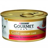 Purina GOURMET GOLD Savoury Cake Marhával és paradicsommal nedves macskaeledel 85g
