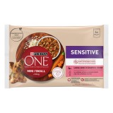 Purina One Mini teljes értékű állateledel mini és kistestű felnőtt kutyák számára lazaccal 4 x 85 g