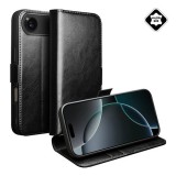 Qialino Apple iPhone Air tok álló, valódi bőr (flip, oldalra nyíló, asztali tartó) fekete