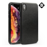 QIALINO Apple iPhone XS Max 6.5 műanyag telefonvédő (valódi bőr bevonat) fekete