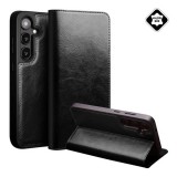 Qialino Samsung Galaxy S25 (SM-S931) tok álló, valódi bőr (flip, oldalra nyíló, asztali tartó) fekete