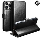 QIALINO tok álló, valódi bőr (FLIP, oldalra nyíló, asztali tartó) FEKETE Apple iPhone 16 Pro