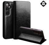 QIALINO tok álló, valódi bőr (FLIP, oldalra nyíló, asztali tartó) FEKETE Samsung Galaxy S25 (SM-S931)