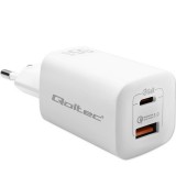 Qoltec 50765 mobiltelefon töltő Laptop, Hordozható játékkonzol, Tápérintkező, Okostelefon, Okosóra, Táblagép Fehér Váltakozó áram Gyorstöltés Beltéri