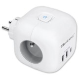 Qoltec 52548 230V 2x USB-A / 1x USB-C Hálózati elosztó 3 aljzatos - Fehér (52548)
