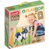 Quercetti PlayBio Háztáji állatok 4 az 1-ben fahasáb puzzle (80712Q) (QU80712Q) - Kirakós, Puzzle