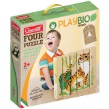Quercetti PlayBio Veszélyeztetett állatok 4 az 1-ben fahasáb puzzle (80711Q) (QU80711Q) - Kirakós, Puzzle