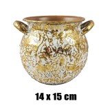QX IMPEX KFT IRIS bádog kaspó, edény formájú, arany, fehér nyomott mintás 14 x 15 cm