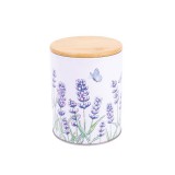 QX IMPEX KFT IRIS bádog tartó, tetővel, levendula mintás, fehér 11 x 14 cm