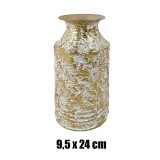 QX IMPEX KFT IRIS bádog váza, arany, fehér nyomott mintás 9,5 x 24 cm