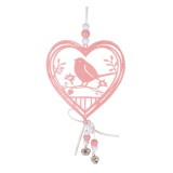 QX IMPEX KFT IRIS dekor fém akasztós ajtódísz szív+madár rózsaszín 30x11cm