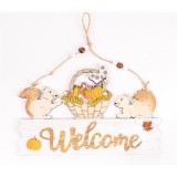 QX IMPEX KFT IRIS fa kopogtató "welcome" felirat, 2 mókus, kosárban tökök 22 x 14cm
