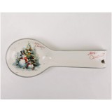 QX IMPEX KFT IRIS kerámia fakanál tartó, hóembereak a karácsonyfa előtt, "merry christmas" felirat 25 x 9 x 3 cm