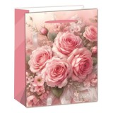 QX IMPEX KFT IRIS matt papírtasak rózsacsokros rózsaszín 18 x 23cm (370502)