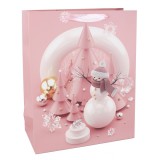 QX Karácsony témájú ajándéktasak, rózsaszín - 26 x 32 cm