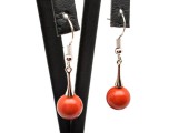 R.M.ékszer Fülbevaló golyó jáspis vörös kis pálca lógós 10-10,5mm