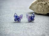 R.M.ékszer Kék nefelejcs pillangó műgyanta acél beszúrós fülbevaló