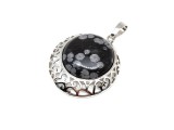 R.M.ékszer Kerek medál fém Obszidián hópehely 3cm