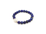 R.M.ékszer Lapis lazuli gyöngy karkötő tenyésztett gyöngy köztessel 8mm