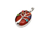 R.M.ékszer Ovális medál fém fa str szines Jáspis vörös 2x3cm