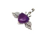 R.M.ékszer Szív medál fém szárny Ametiszt 3,5x2cm