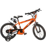 R88 14” gyerek bicikli kulacstartóval és oldalkerekekkel narancssárga-fekete színben – Dino Bikes kerékpár
