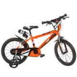 R88 16” gyerek bicikli kulacstartóval és oldalkerekekkel narancssárga-fekete színben – Dino Bikes kerékpár