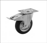 RADER Acélfelnis görgő, talplemezes, fékes, tömör gumiabronccsal, 200 mm