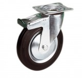 RADER Acélfelnis görgő, talplemezes, fogró-fékes, 40 mm széles tömör gumiabronccsal, 160 mm, 180 kg