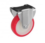 RADER Fix kerék, Poluretán futófelülettel, horganyzott villába szerelve, 150 mm, 400 kg teherbírás, talpas felfogatás