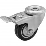 RADER Hátfuratos forgó-fékes tömörgumi görgő fekete kerékkel, acél felnivel, gördülőcsapágyas, 125 mm, 100 kg, CKJS széria