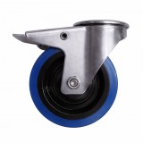 RADER Közepes teherbírású görgő, kék futófelület, hátfuratos, forgó-fékes, elasztikus gumi, 100 mm