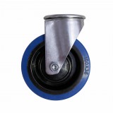 RADER Közepes teherbírású görgő, kék futófelület, hátfuratos, önbeálló, elasztikus gumi, 100 mm