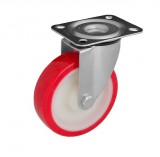 RADER Önbeálló kerék, Poliuretán futófelülettel, horganyzott villába szerelve, 150 mm, 400 kg teherbírás, talpas felfogatás