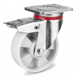 RADER Poliamid, műanyag futófelület, talplemezes, forgó-fékes, 160 mm, 720 kg teherbírás, golyóscsapágy