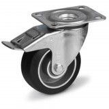 RADER Talplemezes forgó-fékes görgő ALGE elasztikus gumikerékkel, golyóscsapágyas, 80 mm, 150 kg, KPE széria