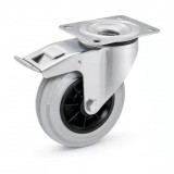 RADER Talplemezes forgó-fékes görgő szürke nyommentes tömörgumi kerékkel, műanyag felnivel, gördülőcsapágyas, 80 mm, 50 kg, KPE-PG-SG széria