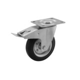 RADER Talplemezes forgó-fékes tömörgumi görgő fekete kerékkel, acél felnivel, gördülőcsapágyas, 200 mm, 230 kg, CKPS széria