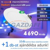 RADIUM Süllyesztett LED panel, kerek, 12W, 980Lm, 3000K 17x23mm