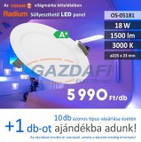 RADIUM Süllyesztett LED panel, kerek, 18W, 1500Lm, 3000K 17x23mm