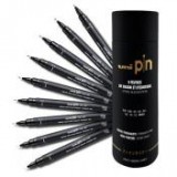 Rajzmarker készlet, UNI PIN "Tube", 9 különböző vonalvastagság, fekete [9 db]